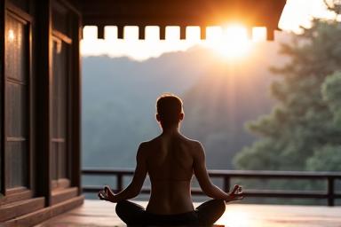 寺院での早朝ヨガ